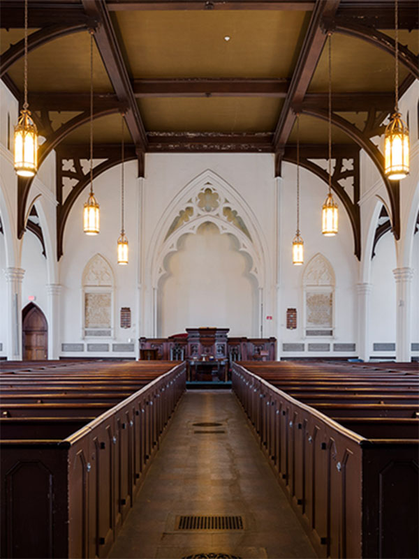 a view of the sanctuary from the main entrance